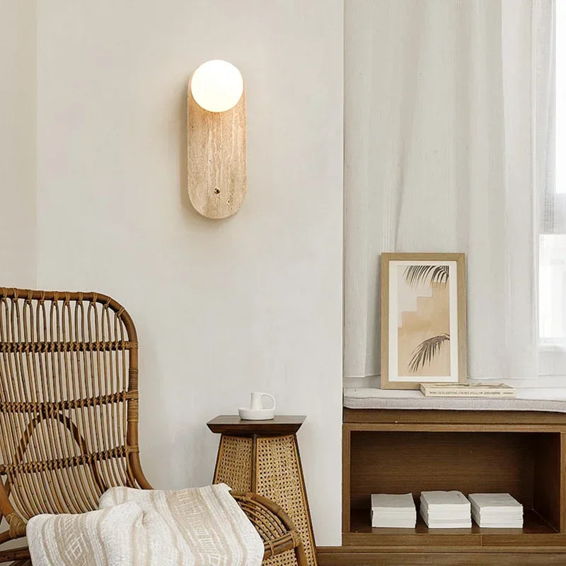 Afralia™ Travertine Stone Sconce with Glass Ball G9