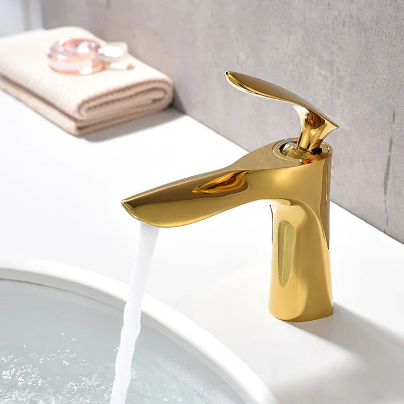 Afralia™ Golden Bathroom Faucet Single Handle Sink Mixer Tap Deck Mounted Basin Tapware