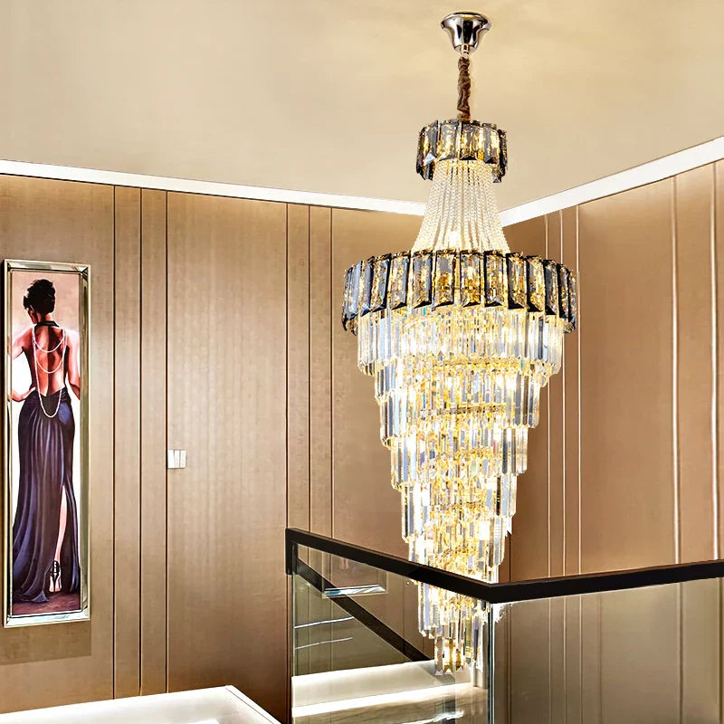 Afralia™ Elegant Crystal Chandelier for Duplex Spiral Staircase and Living Room