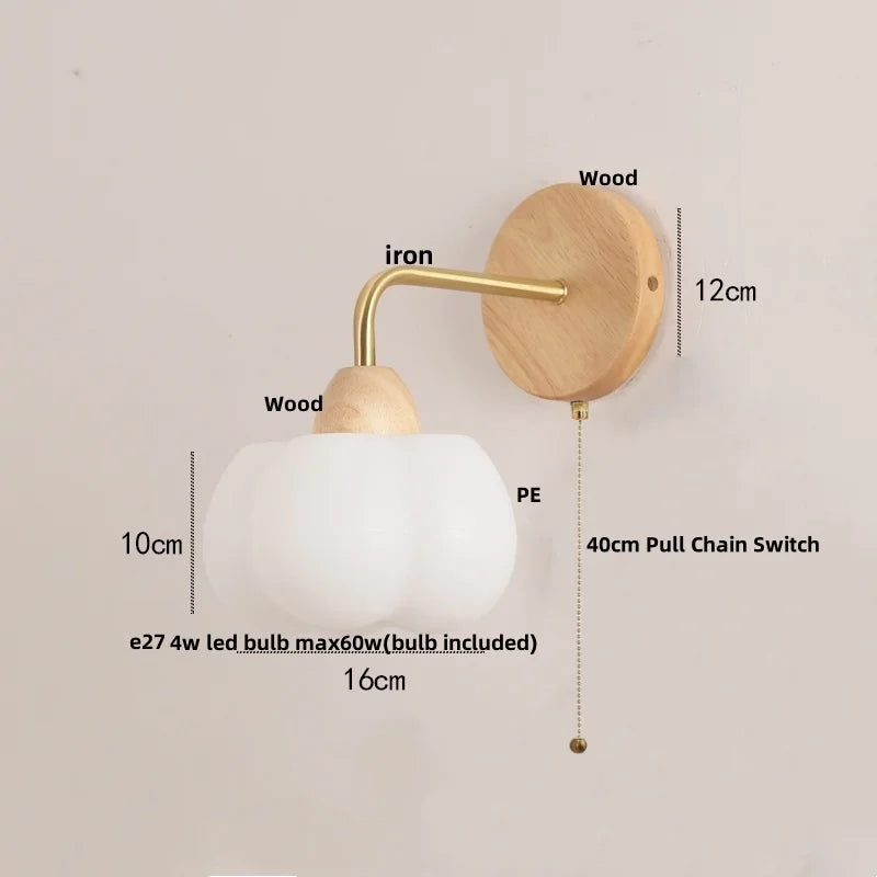 Afralia™ Wood Canopy LED Wall Light with Pull Chain Switch for Bar, Bedroom & Restaurant
