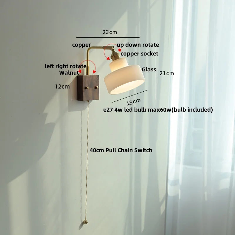 Afralia™ Loft Wood LED Wall Light Fixture Rotatable Bedside Lamp Vintage Walnut