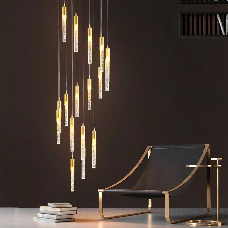 Afralia™ Crystal Staircase Chandelier: Modern Loft Hanging Lamps with Gold Finish