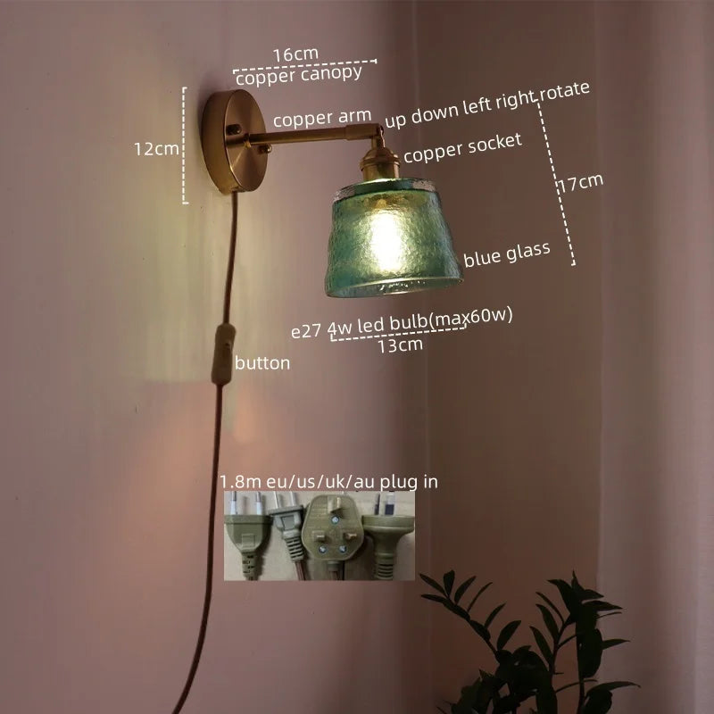 Afralia™ LED Green Glass Wall Light for Home Decor, Japanese Style, Bedroom, Living Room