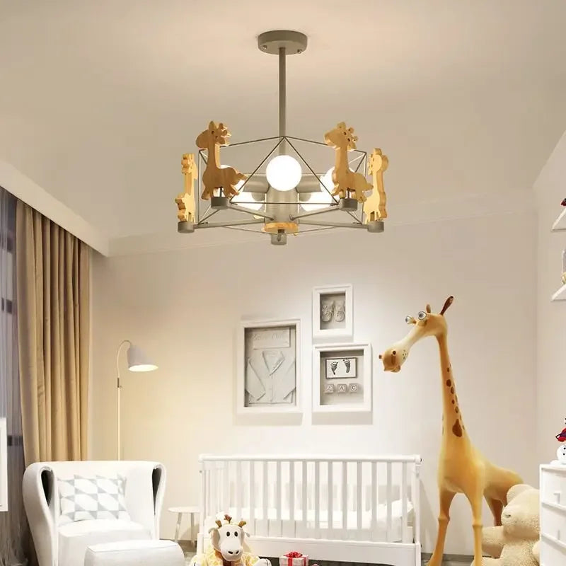 Afralia™ Fawn Macaron LED Chandelier for Children's Room - Modern Cartoon Pendant Light