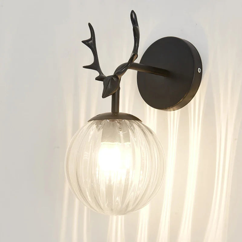 Afralia™ Retro Antlers Glass Ball Wall Lamp for Indoor LED Decor Lighting