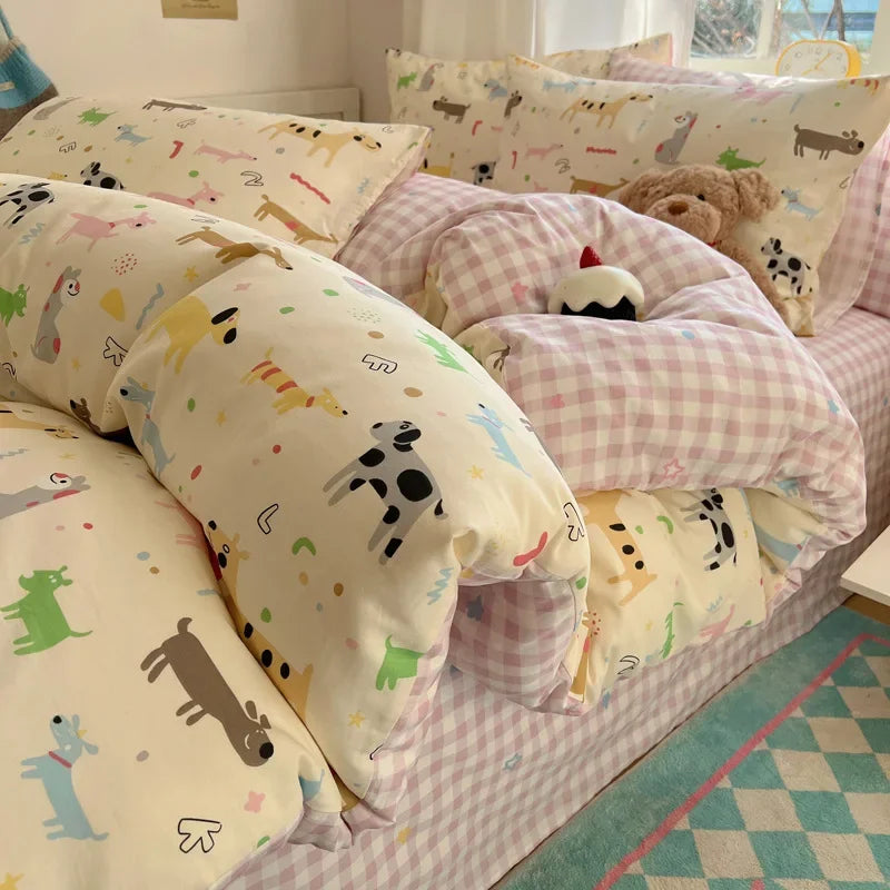 Afralia™ Cartoon Printed Cotton Bedding Set - Soft, Skin-Friendly Duvet Cover