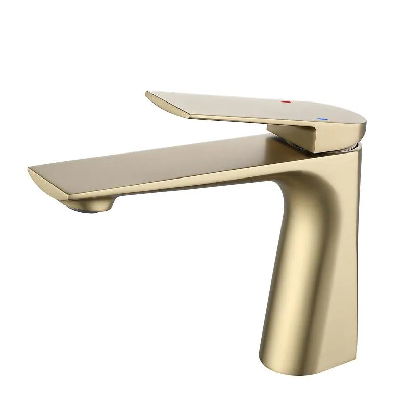 Afralia™ Brushed Gold Bathroom Basin Faucet - Single Hole Water Mixer Crane