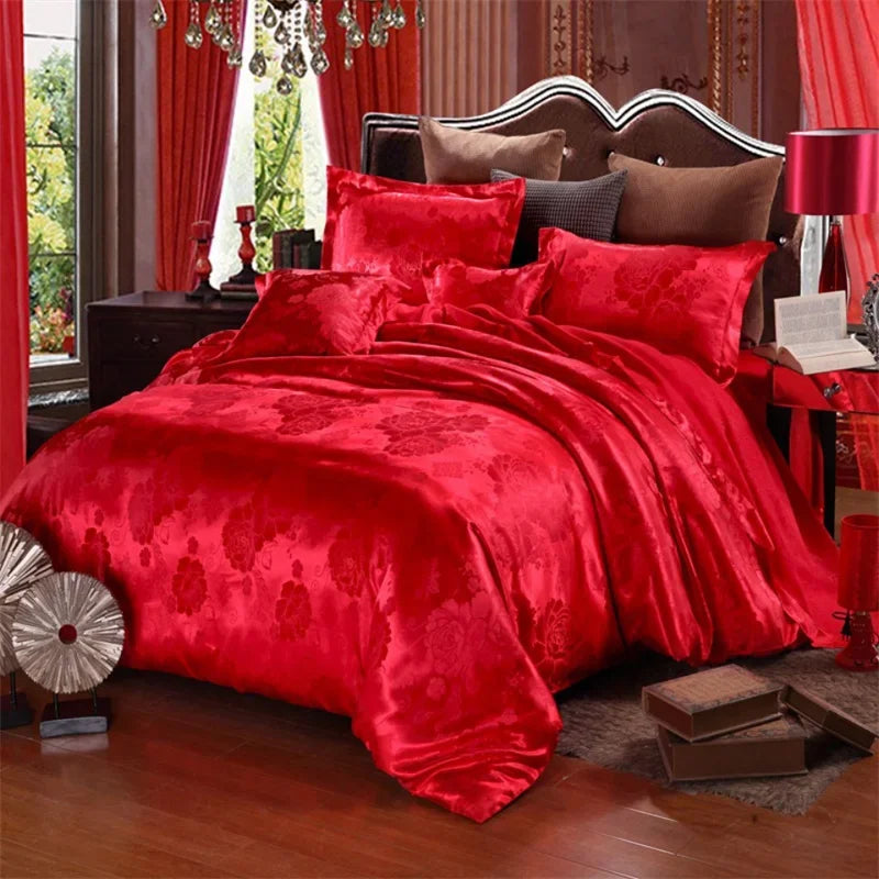 Afralia™ Jacquard Satin Luxury Bedding Set - Queen Size Luxe Duvet Cover Set