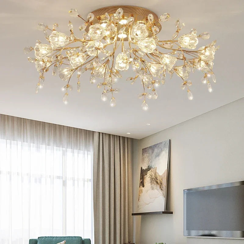 Afralia™ Glass Flower Chandelier Ceiling Lamp - Nordic Crystal Branch Tree Lighting for Living Room and Bedroom