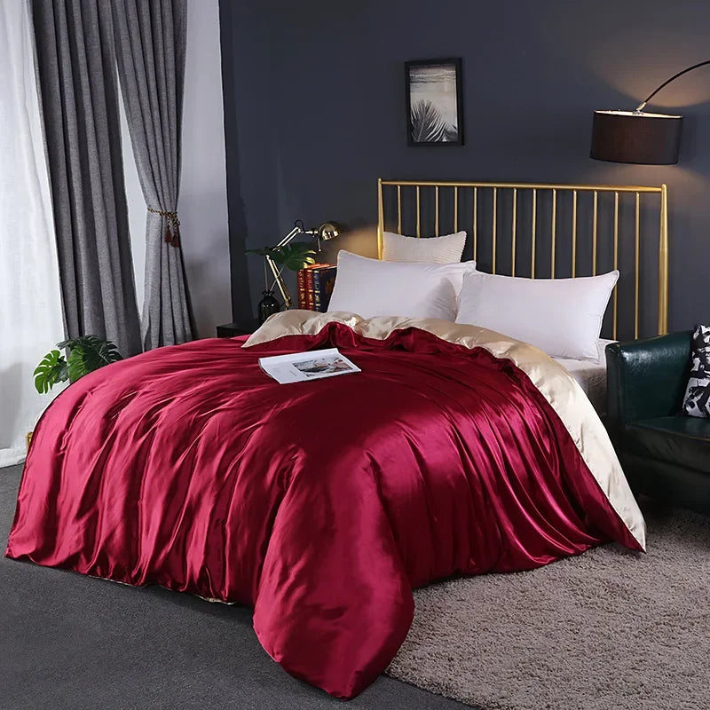 Afralia™ Mulberry Silky Queen Duvet Cover Smooth Luxury Satin King Size Blanket