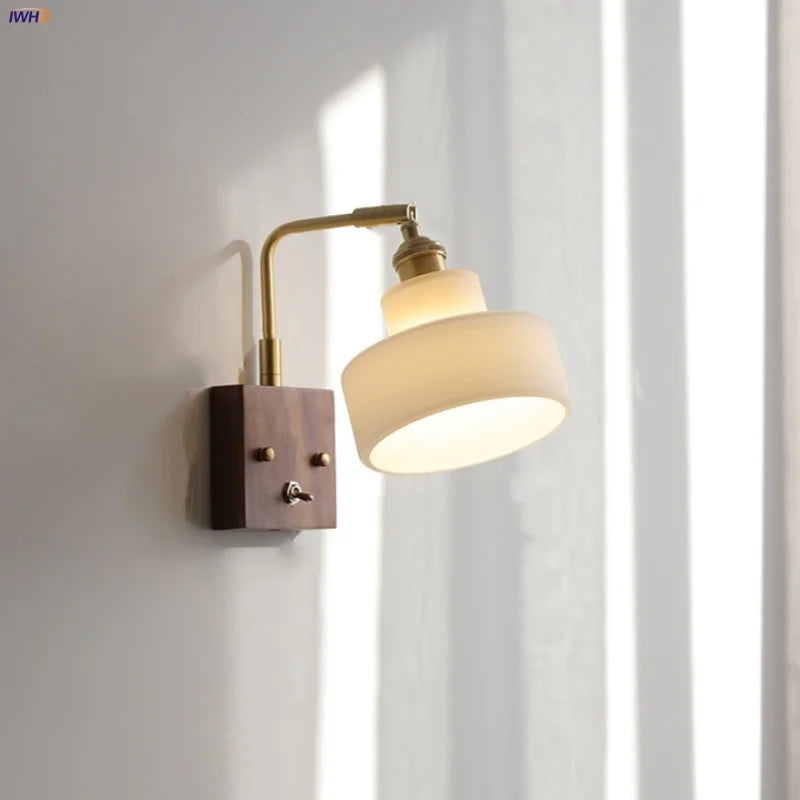 Afralia™ Nordic Rotatable Wall Sconce LED Lamp Glass Walnut Stair Light Modern White
