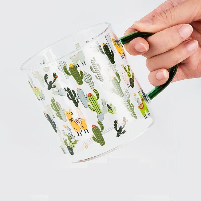 Afralia™ Cactus Glass Tea Milk Cups With Scale - Coffee Mug Tumbler Water Cups