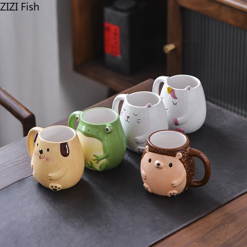 Afralia™ Cute Cartoon Animal Ceramic Mug Kids Breakfast Cup Christmas Gift