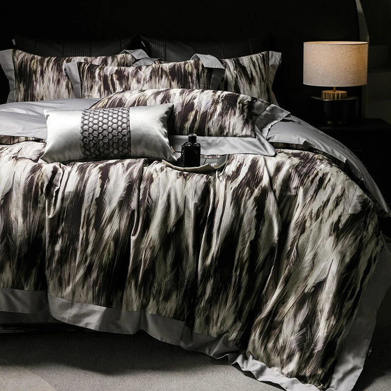 Afralia™ Feather Leopard Print Luxury 1000TC Egyptian Cotton Bedding Set