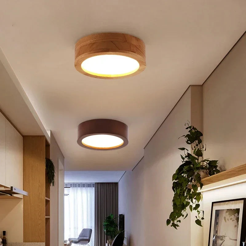 Nordic Wooden LED Ceiling Light - Afralia™ Minimalist Round Bedroom Lamps for Living Room