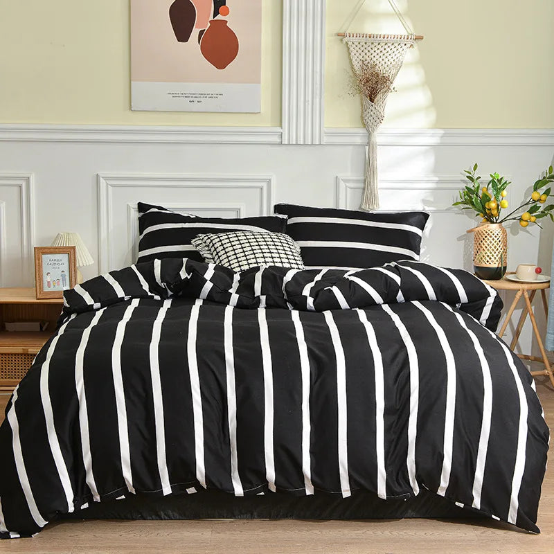 Afralia™ Geometric Stripes Printed Bedding Set: Duvet Cover, Bed Sheets, Pillowcases