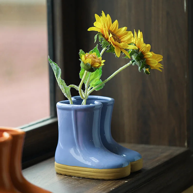 Afralia™ Ceramic Rain Boots Flower Vase - Garden Pot Home Decor Accessories