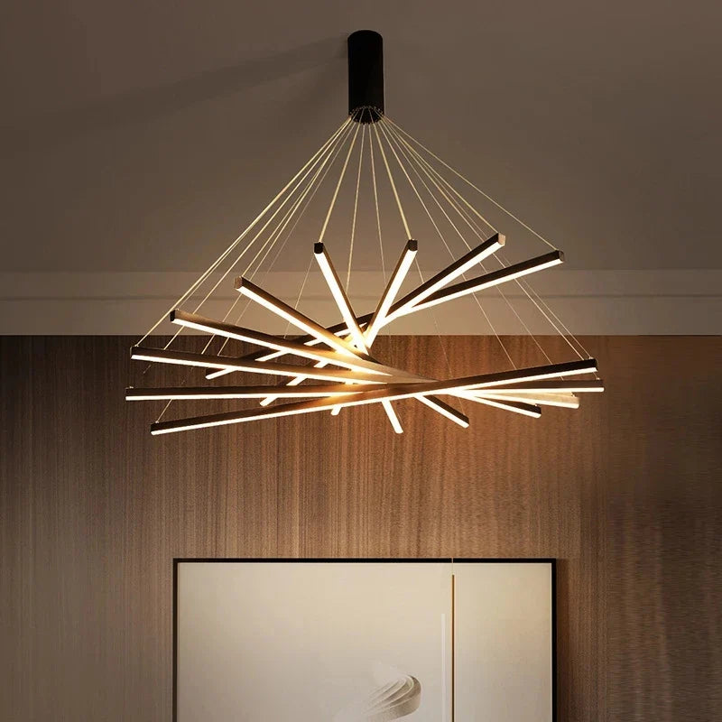 Afralia™ Black Stair LED Chandelier: Modern Long Line Ceiling Pendant Light for Hall Living Room