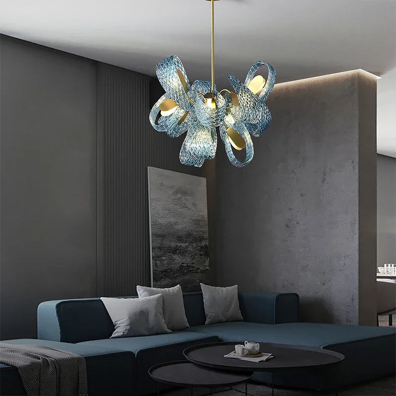 Afralia™ Peacock Blue Glass Shade Ceiling Chandeliers Lighting Luxe Home Decor Hanging Lights