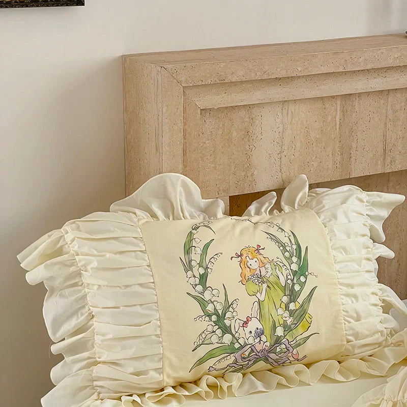 Afralia™ Nordic Lace Ruffles Vintage Princess 100% Cotton Bedding Set
