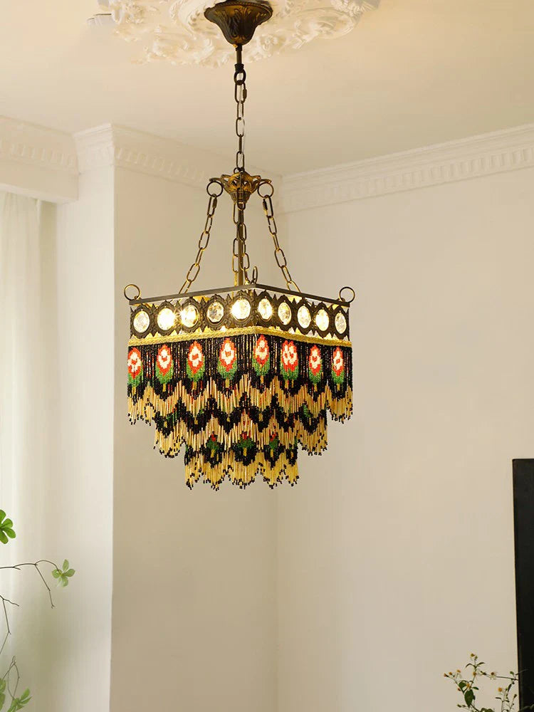 Afralia™ Black Rose Tassel Pendant Lights, Classic Retro Lustres for Living Room