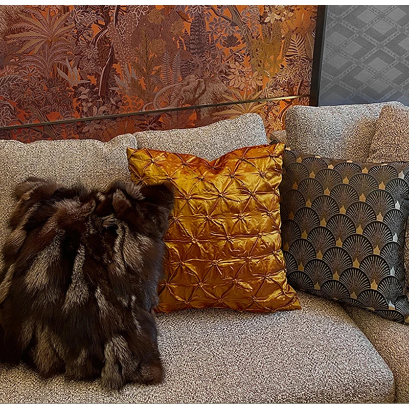 Afralia™ Fox Fur Cushion Cover 45x45, Vintage Luxury Throw Pillow Case for Living Room