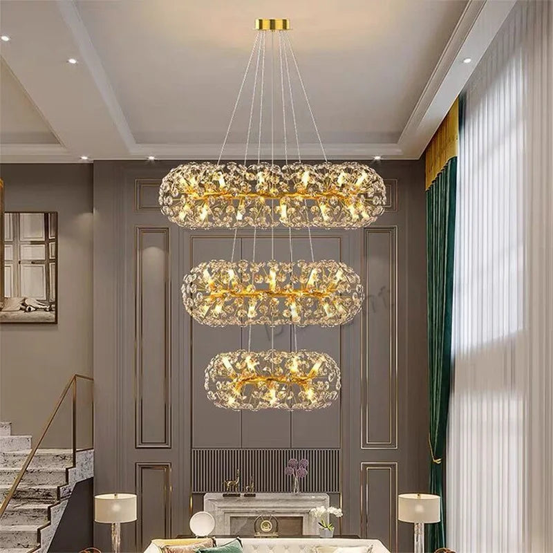 Afralia™ Gold Crystal Chandelier: Luxury LED Hanging Lamp for Living and Dining Room