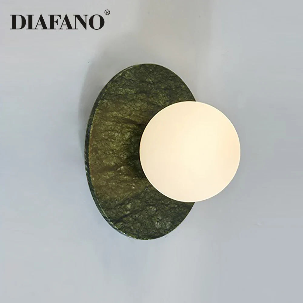 Afralia™ Green Marble LED Wall Lamp for Luxury Living Room Decor