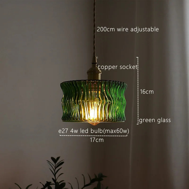 Afralia™ Green Glass LED Pendant Light - Nordic Modern Hanging Lamp