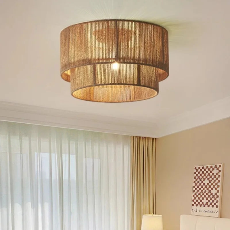 Afralia™ Retro Hemp Rope Round LED Pendant Lights for Dining Room and Restaurant