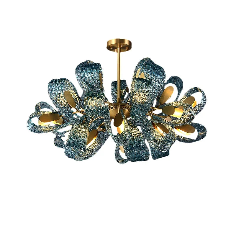 Afralia™ Peacock Blue Glass Shade Ceiling Chandeliers Lighting Luxe Home Decor Hanging Lights