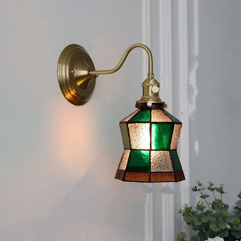 Afralia™ Vintage Green LED Wall Lights with Copper Knob Switch & Glass Shade