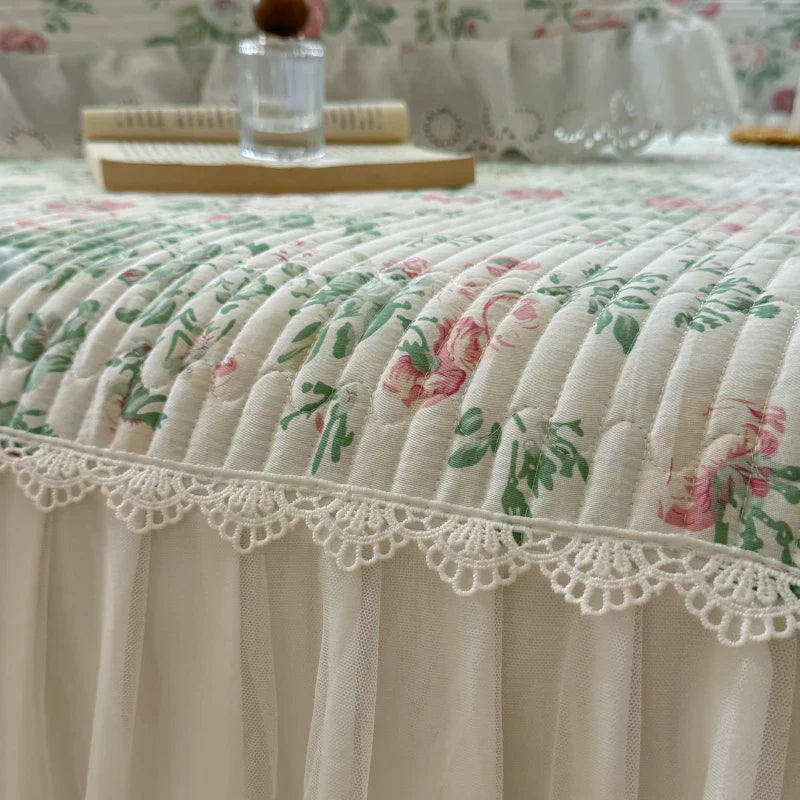 Afralia™ Lace Ruffles Bed Skirt Set with Pillowcases for 1.2-2M Beds