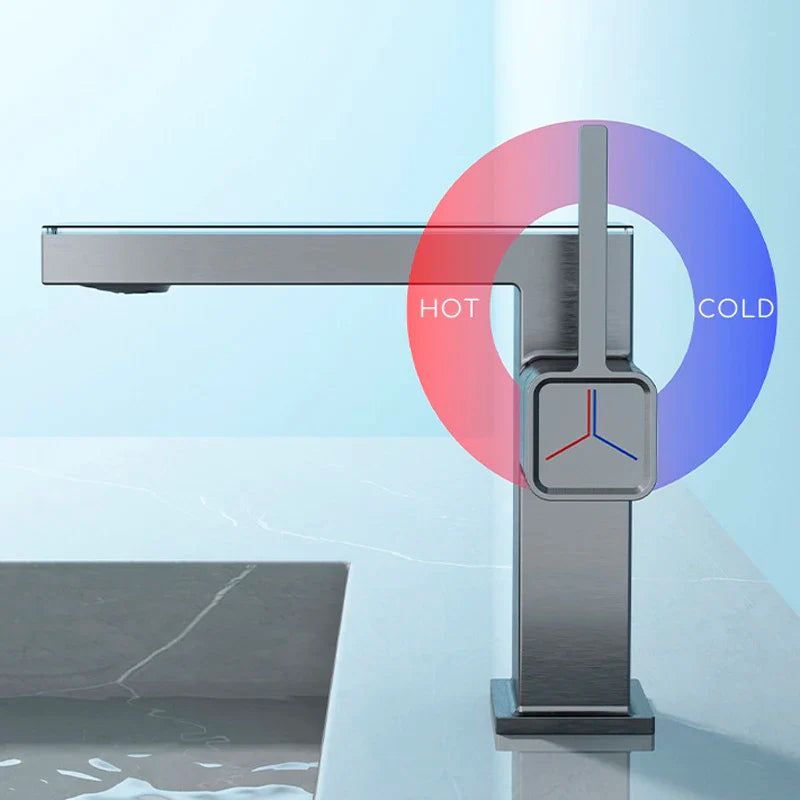 Afralia™ Gun Grey Digital Display Basin Faucet: Modern Black Bathroom Sink Tap with Temperature Display