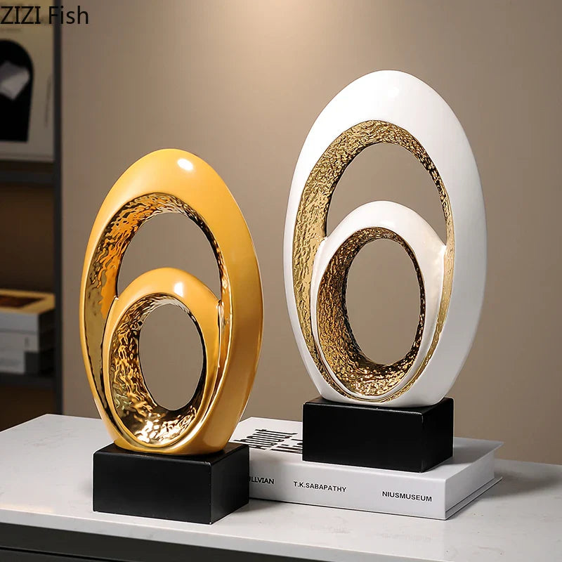 Afralia™ Gold Abstract Art Sculpture Desk Ornaments Minimalism Aesthetics Decor