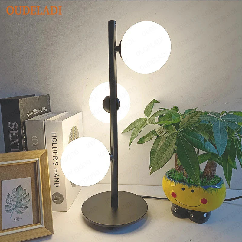 Afralia™ Glass Ball LED Table Lamp | Nordic Style Iron Art Decor Fixture