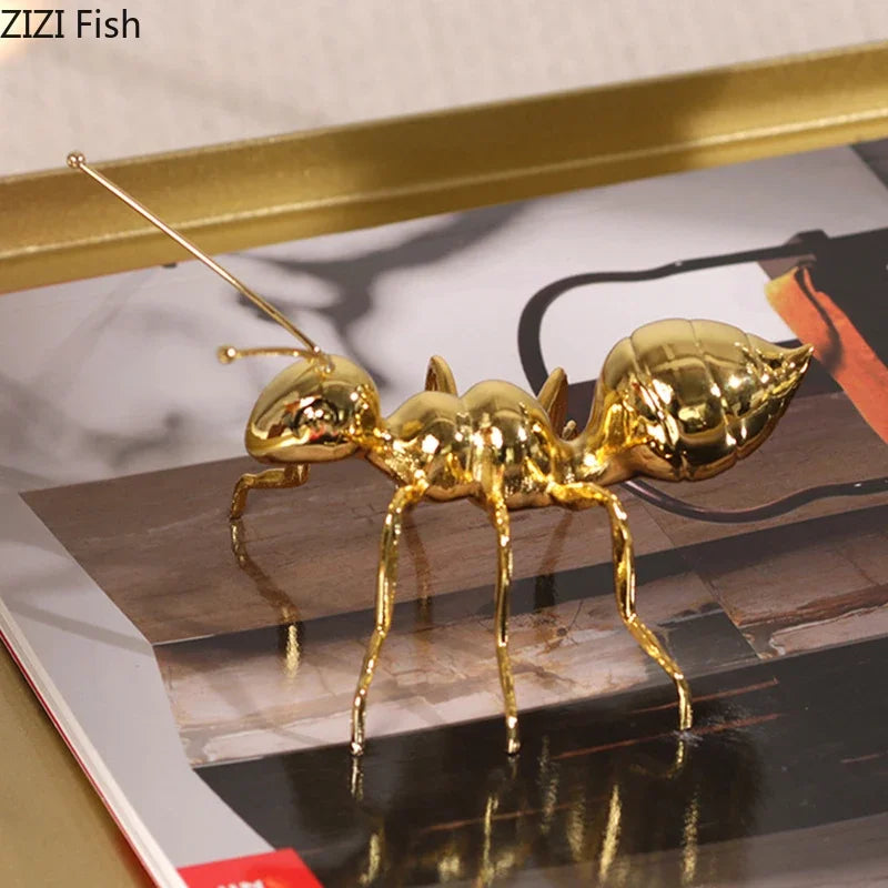 Silver Plated Ants Sculpture by Afralia™: Golden & Silver Metal Desk Ornaments
