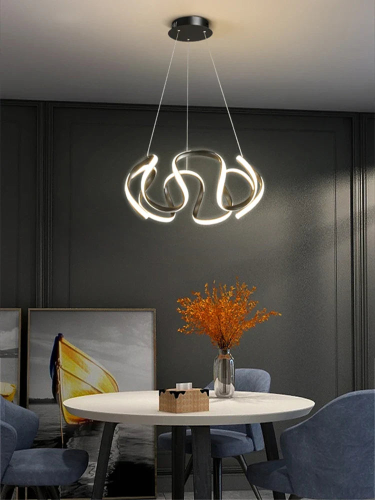 Afralia™ Modern Gold/Black Ring Chandelier 58W for Dining, Living Room, Kitchen, Bedroom - Creative Nordic Pendant Light