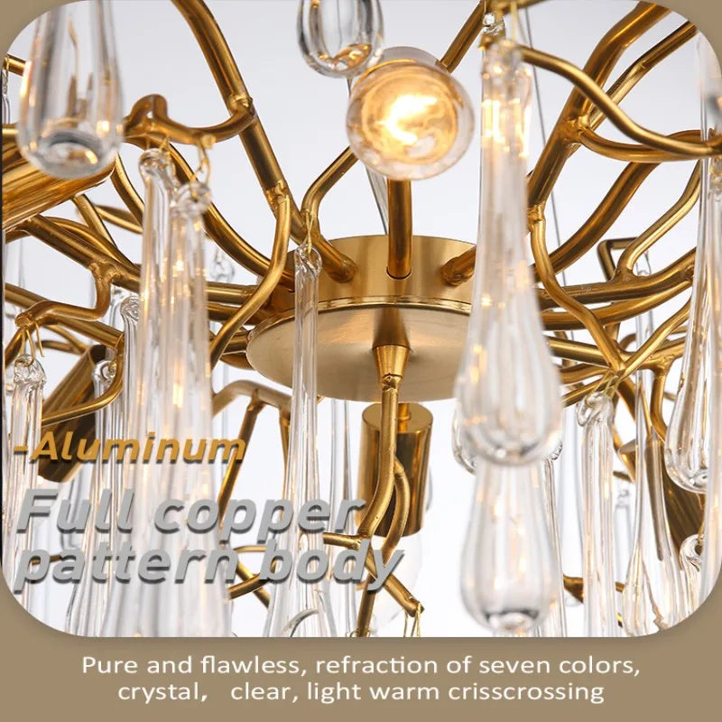 Nordic Glass Crystal Chandelier by Afralia™ - Gold Branch Design for Living Room & Bedroom