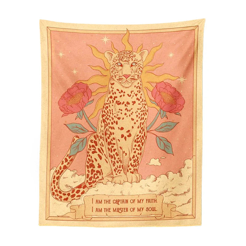 Bohemian Sun Tapestry Wall Hanging by Afralia™ - Tiger Floral Tarot Moon Aesthetic