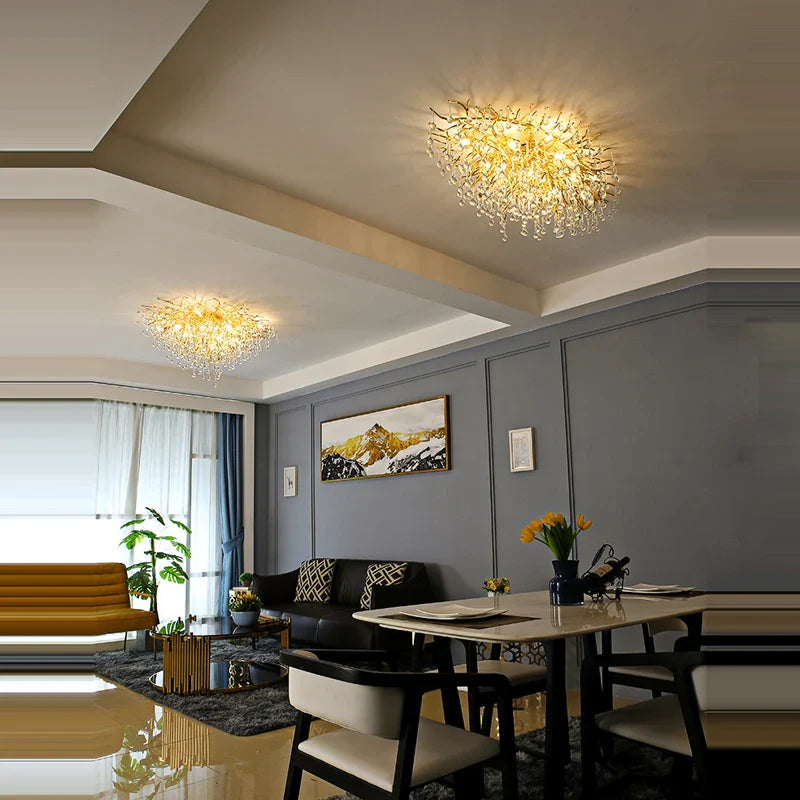 Afralia™ Golden Metal Luxury Crystal Chandelier Lighting Branch Tree for Home Décor