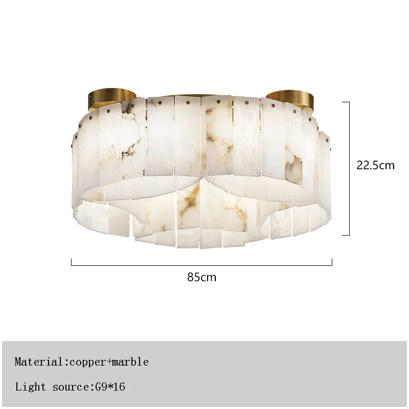 Afralia™ Round Dolomite Block Chandelier Light, Luxury Matte Gold Ceiling Fixture