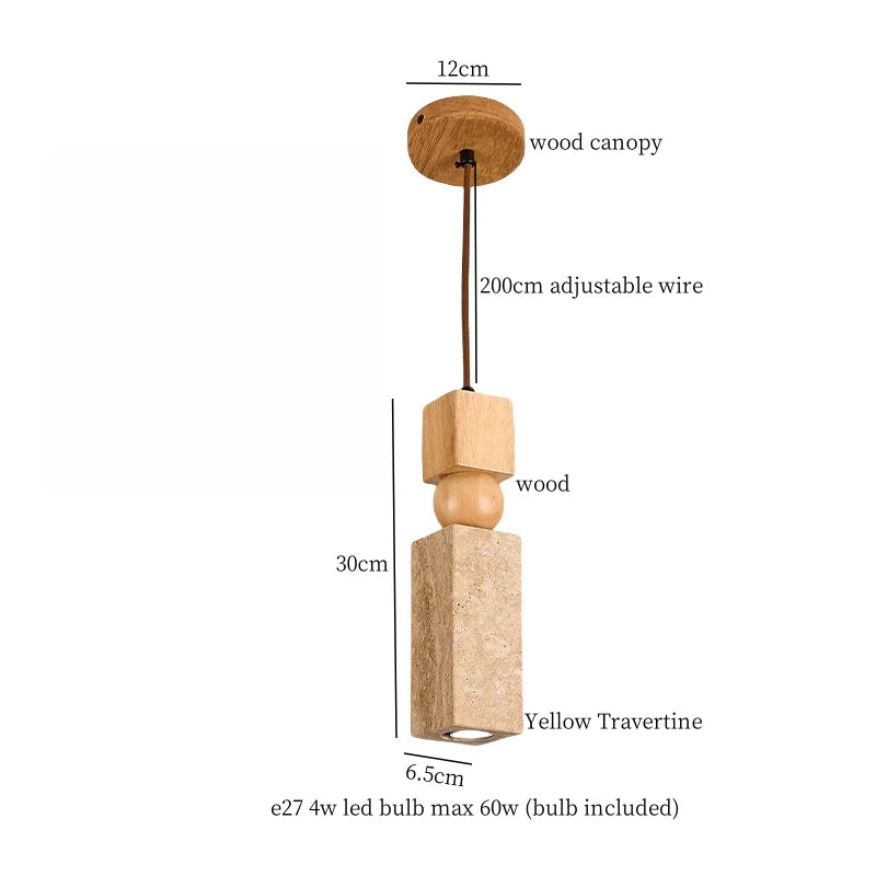 Afralia™ Cream Glass LED Pendant Lights Modern Wood Yellow Travertine Pendant Lamp