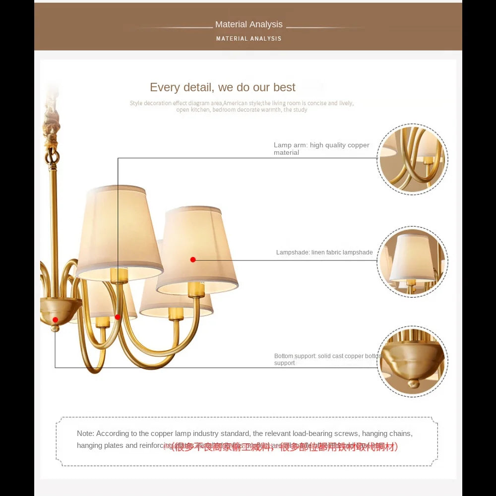Afralia™ Luxury Fabric Copper Chandelier for Living Dining Room Kitchen