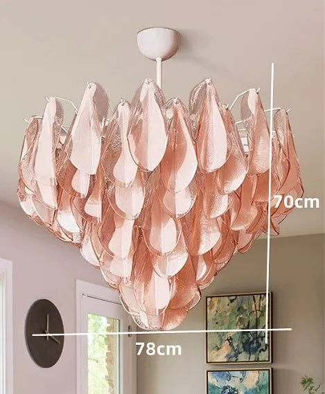 Afralia™ Pink Green Petal Glass Chandelier Ceiling Mount - Luxury Pendant Light Fixture