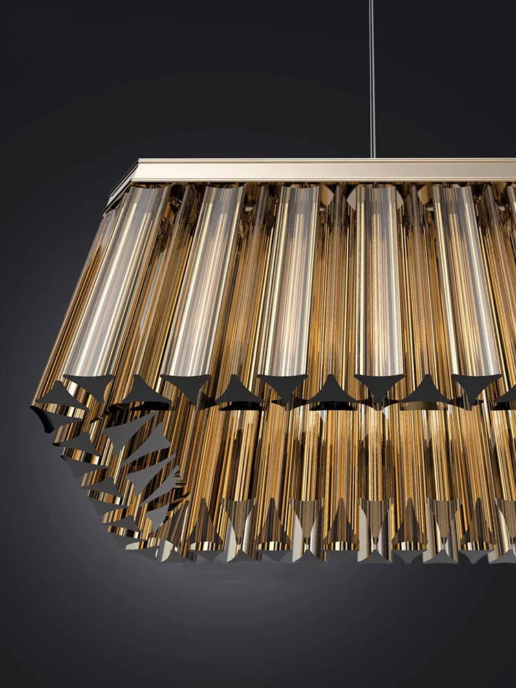 Afralia™ Amber Glass Ceiling Chandelier for Dining Table - Big Hanging Lamps Home Fixture