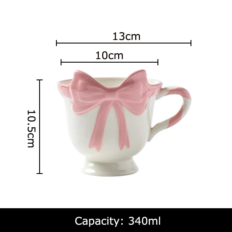 Afralia™ Pink Bowknot Ceramic Tea Coffee Mug - Lovely Table Cup Juice Container