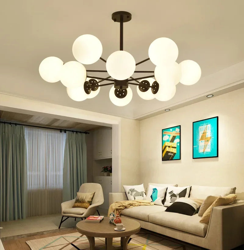 Afralia™ Adjustable Ball Glass Lustre Chandelier for Living, Dining, Bedroom Lighting