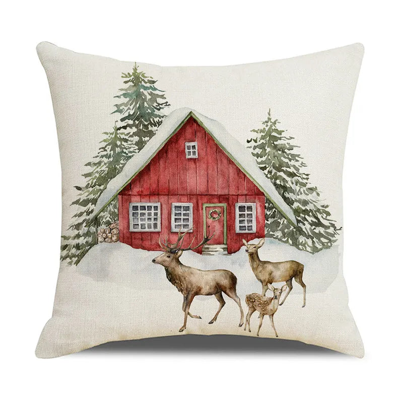 Afralia™ Holiday Elk Landscape Linen Pillow Cover for Festive Home Decor