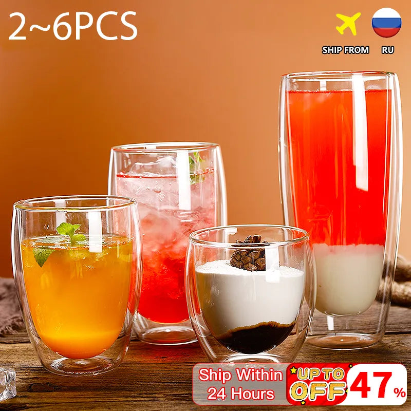 Afralia™ Double Wall Glass Cup - Versatile Drinkware for Parties